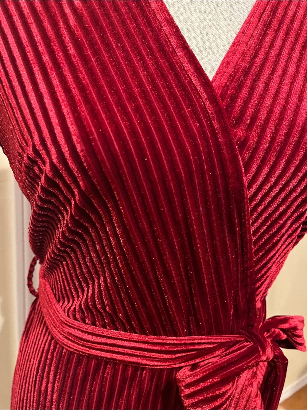 Simplee Apparel Cranberry Red Velvet Wrap Maxi Dress - Picture 5 of 7